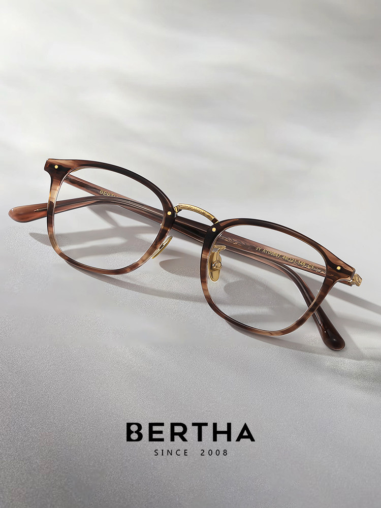 Niche High-End Tortoiseshell Plain Glasses for Women with Myopia, Customizable Prescription, Suitable for Round Faces, Blue Light Blocking, Pure Titanium Square Frame