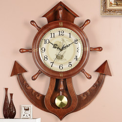 Han Dynasty Helmsman Wall Clock Living Room Clock For Home Clock Wall Hanging Creative Accessible Luxury Mediterranean Solid Wood Rudder Wall Clock