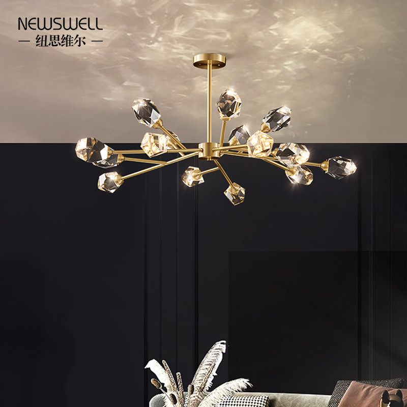 Total copper light extravagant crystal chandeliers Living room lamps Nordic lamps Modern minimalist Dining Room Lights Creative web Red Molecular Lights