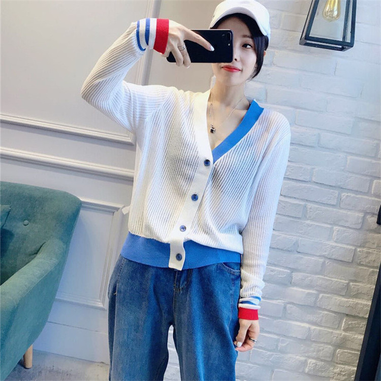 Đầu mùa thu mới của phụ nữ Châu Âu trạm v-cổ màu lỏng phù hợp với dọc đơn ngực thời trang băng lụa áo len của phụ nữ áo sơ mi áo len dáng dài
