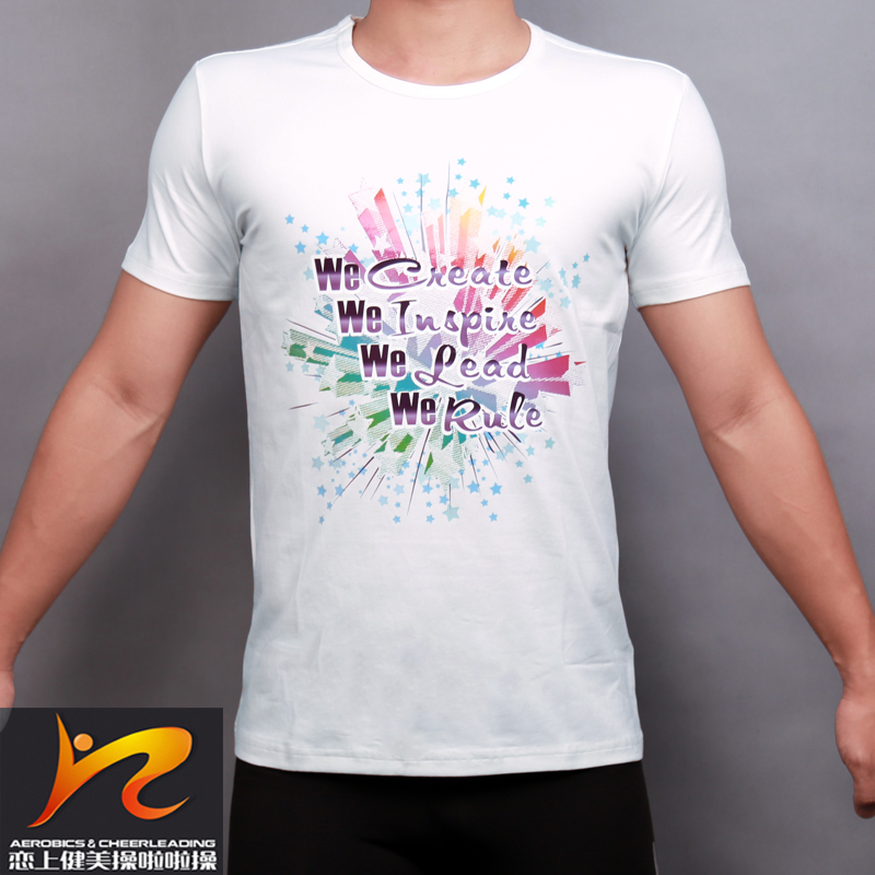 Physical map La La exercise culture T-shirt Aerobics cheerleading uniform Varsity men's and women's black and white printed training suit