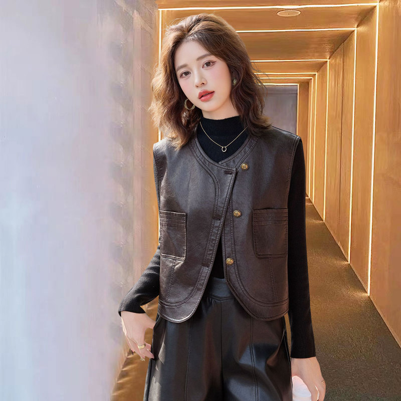 Haining Genuine Leather Fashionable Leather Vest for Women 2025 New High-End European Sheepskin Vest Leather Jacket