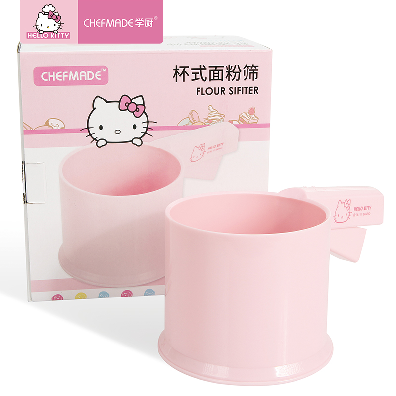 [Authorized] Kt7016 Cup Type Flour SieveHELLOKITTY Genuine to grant authorization lovely Pink semi-automatic Hand pressure Cup type Sugar powder sieve Flour Sifter Baking tools