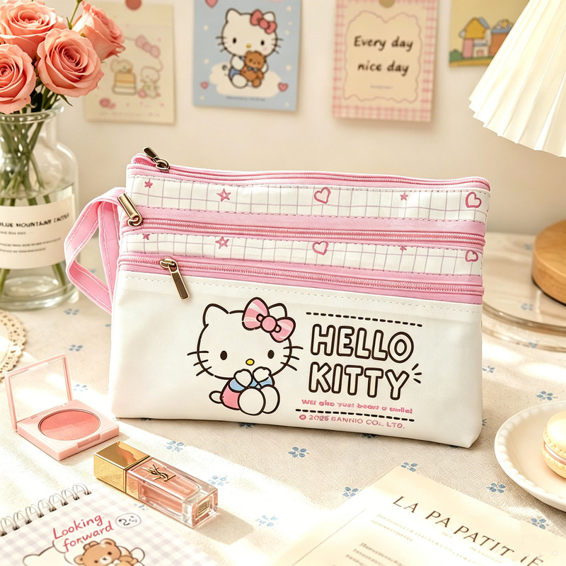Sanrio Genuine Document Bag Hello Kitty Pink Passport Bag Storage Bag Three-Layer Compartment Cute Coin Purse Bill Bag Sanrio Genuine Document Bag Hello Kitty Pink Passport Bag Storage Bag Three-Layer Compartment Cute Coin Purse Bill Bag