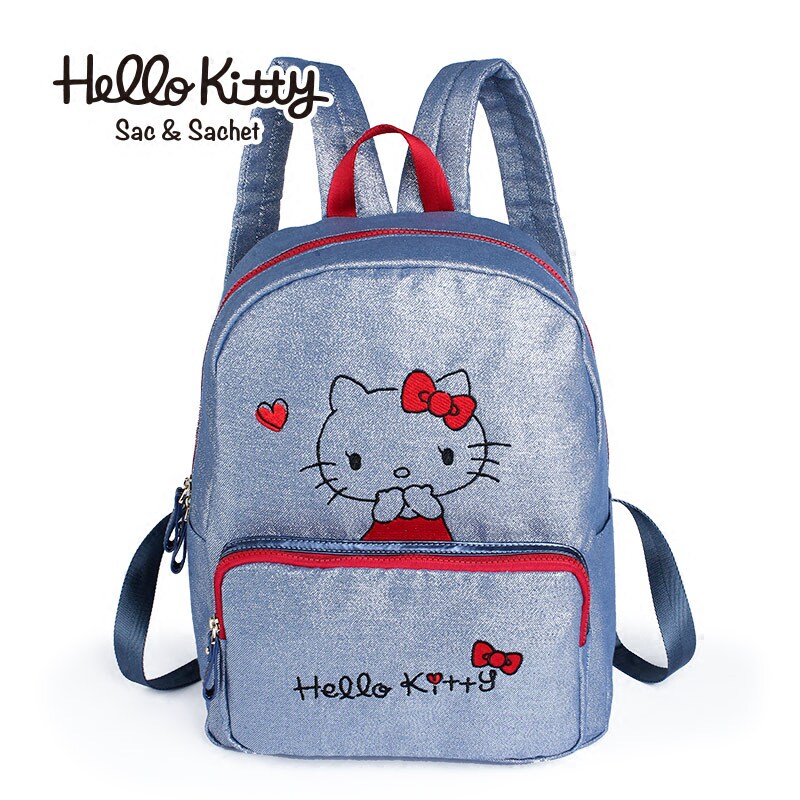2020 spring and summer new denim metallic color large capacity embroidery Hello fashion casual shoulder student backpack
