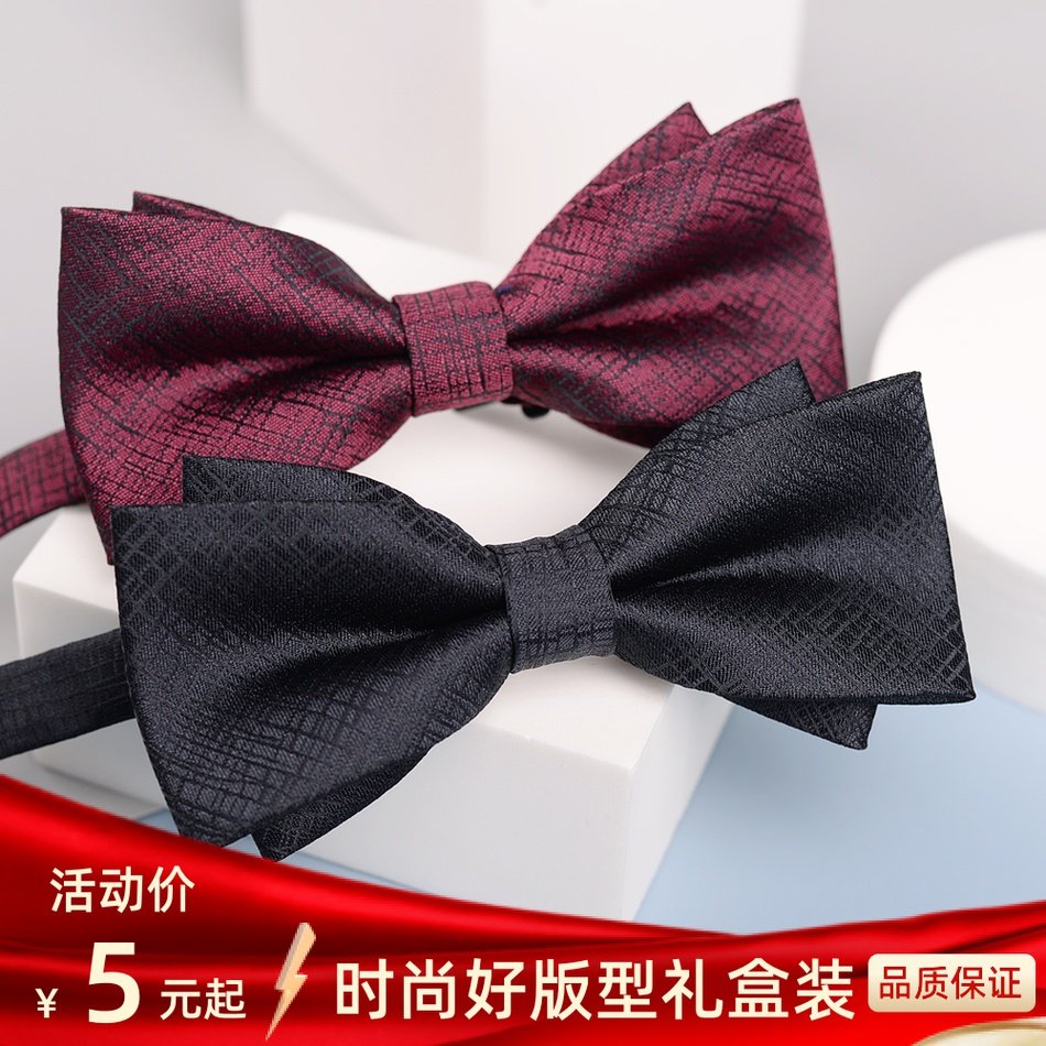Fashion Red Black Bow Tie Men's Bow Groom Groomsmen Wedding Accessories Performance Dress British Double Tide
