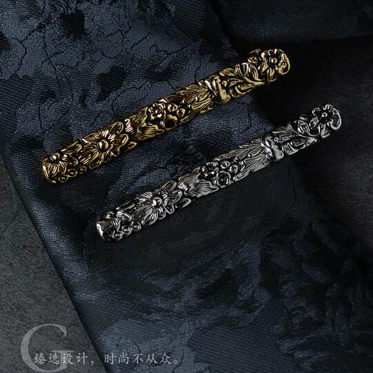 Three-dimensional embossed tie clip with floral men's tie accessories