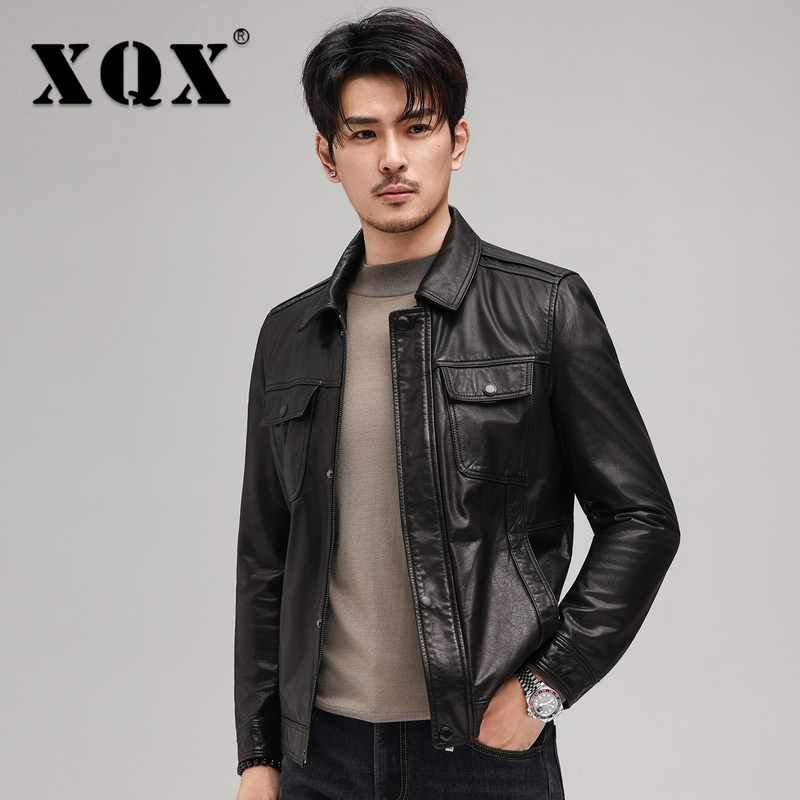 Haining Leather Jacket for Men, Genuine Top-Layer Cowhide Leather Jacket, Winter Casual Motorcycle Jacket, Youth Autumn Thin New Style Haining Leather Jacket for Men, Genuine Top-Layer Cowhide Leather Jacket, Winter Casual Motorcycle Jacket, Youth Autumn Thin New Style