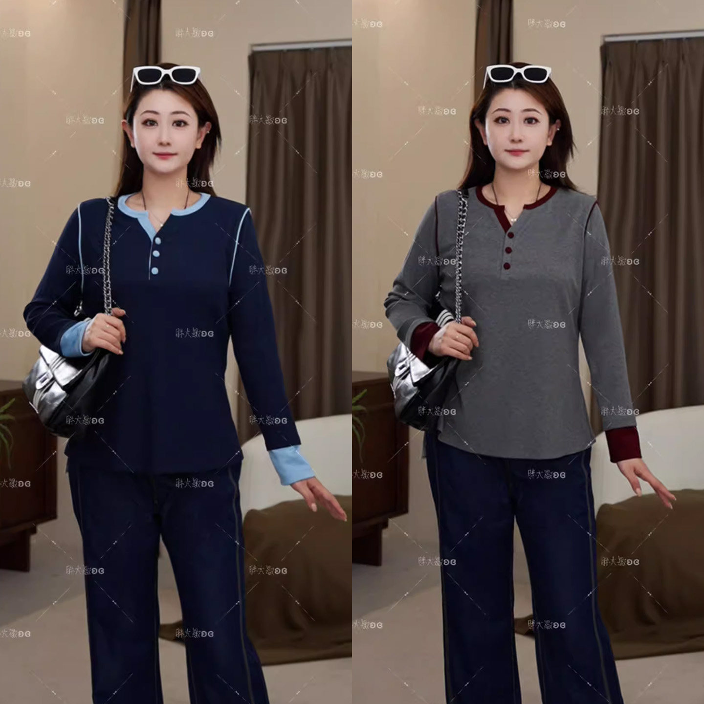 【秋款上新】PDM22511秋季新款显瘦百搭时尚拼接打底衫大码女装上