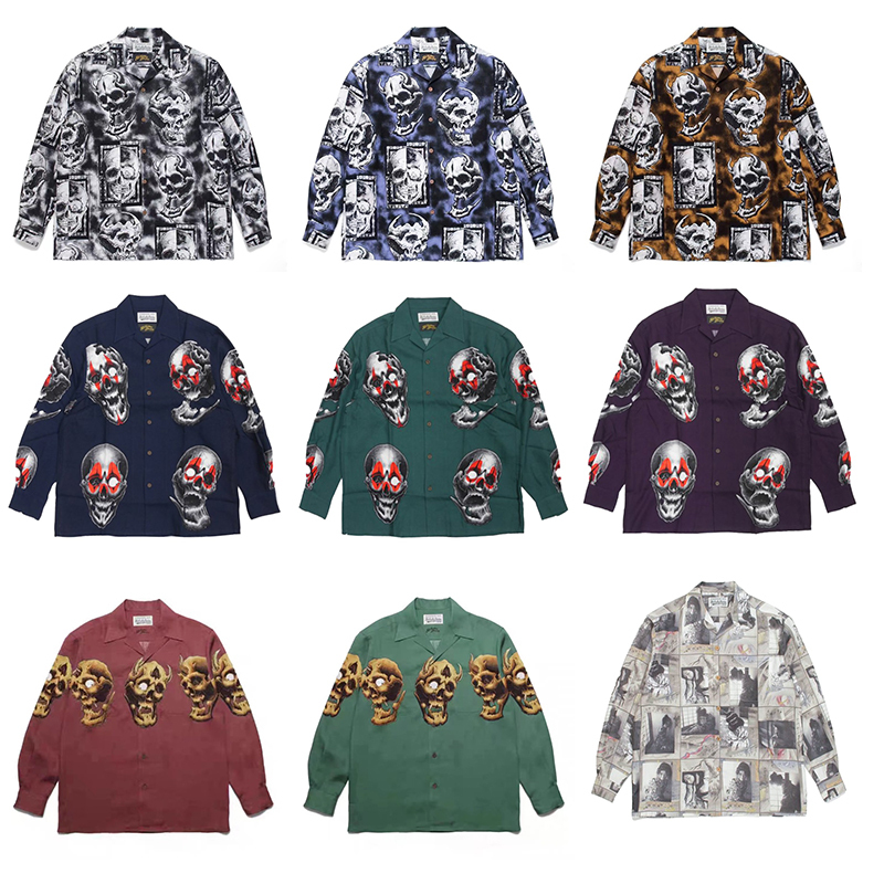Wackomaria 56 Tattoo Studio Hawaiian New Skull Hawaiian Long-Sleeved Shirt Wackomaria 56 Tattoo Studio Hawaiian New Skull Hawaiian Long-Sleeved Shirt