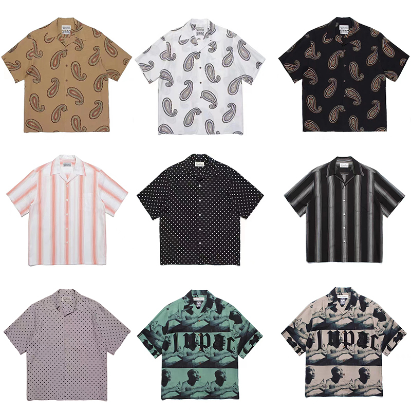 Wacko Maria 23Ss New 2Pac Striped Paisley Hawaiian Short-Sleeved Loose Cuban Collar Floral Shirt