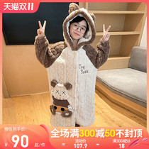 Boys pajamas coral velvet autumn and winter thick set childrens nightgown mid-length flannel boys loungewear
