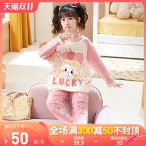 Childrens pajamas spring and autumn long sleeves little girl thin loungewear in big children 12 foreign air cotton girls autumn set