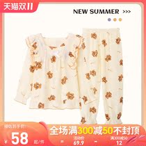 New style girls pajamas pure cotton long sleeve cotton gauze childrens thin set spring and autumn big childrens cartoon loungewear