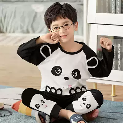 Children's pajamas Boys summer clothes cotton thin long-sleeved home clothes Large children's cartoon cotton children's suit