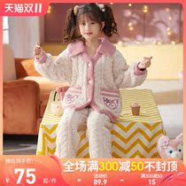 Childrens pajamas girls spring and autumn coral fleece thickened medium and big children girls baby flannel princess loungewear set