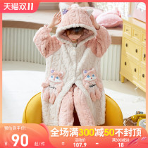 Girls pajamas kids autumn and winter coral fleece thick set little girl princess big child midi long nightgown loungewear