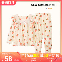 Girls pajamas kids spring and autumn cotton gauze long sleeve thin set little girls cartoon big childrens loungewear