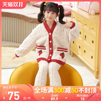 Childrens pajamas autumn and winter flannel thick set girls girls coral fleece cartoon princess baby loungewear