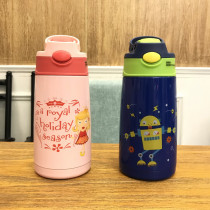 Cartoon children thermos cup with straws 304 stainless steel kettle kindergarten baby pupils anti-drop water Cup