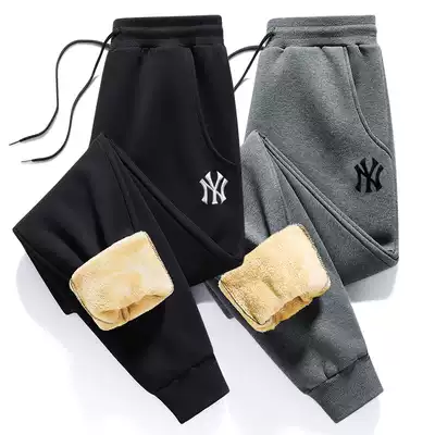 NYVIP winter lambskin pants Men's autumn and winter plus velvet sweatpants loose thickened sweatpants men's casual pants