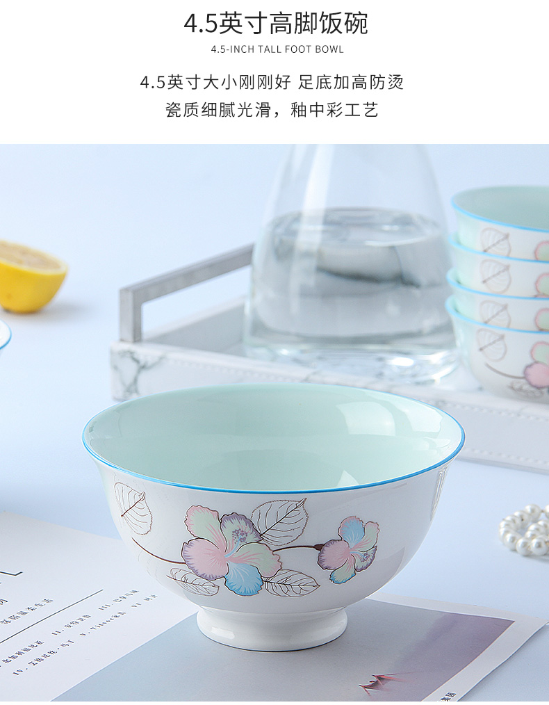 Bộ bát đĩa gốm gia dụng kết hợp Jingdezhen xương Trung Quốc bộ đồ ăn tự làm với bữa ăn tối bát phở bát ăn cơm đẹp