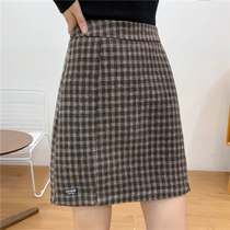 454 Korean version of woolen vintage plaid skirt autumn and winter new womens slim body thin temperament hip skirt