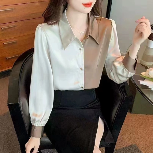 2811 Design Sensory Lise Saton Shirt Spring Women's Temperament - это тонкий и уникальный, уникальная легкая роскошь и прилежная рубашка