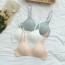 Q0446 Japanese milk tea color bra skin-friendly breathable lace sexy non-steel ring gathered new womens underwear