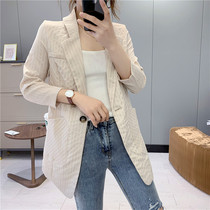 960 vertical stripe temperament slim-fit suit spring and Autumn fashion womens new Korean version of wild one-button simple jacket