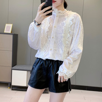 1493 Korean version of solid color lace gold velvet jacket autumn and winter new womens temperament Joker long sleeve shirt