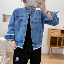 596 stand-up collar casual denim jacket spring and autumn new womens Korean version of the basic wild personality burr top trend