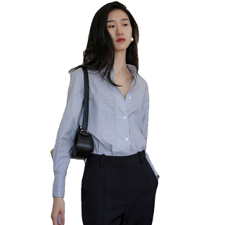 无有无印抗皱棉质灰色条纹长袖百搭通勤显瘦气质衬衫23208