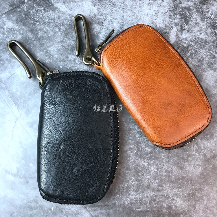 Túi xách bằng da nam khóa công suất lớn retro khóa kéo túi lưu trữ đa chức năng khóa xe túi da - Trường hợp chính ví đựng chìa khóa