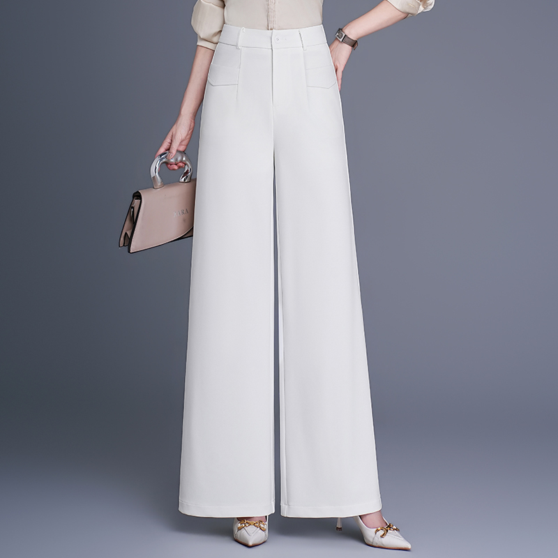High-Waisted White Wide-Leg Pants for Women, New Spring and Summer Style, Loose and Versatile, Straight-Leg Pants, Slimming Casual Long Pants