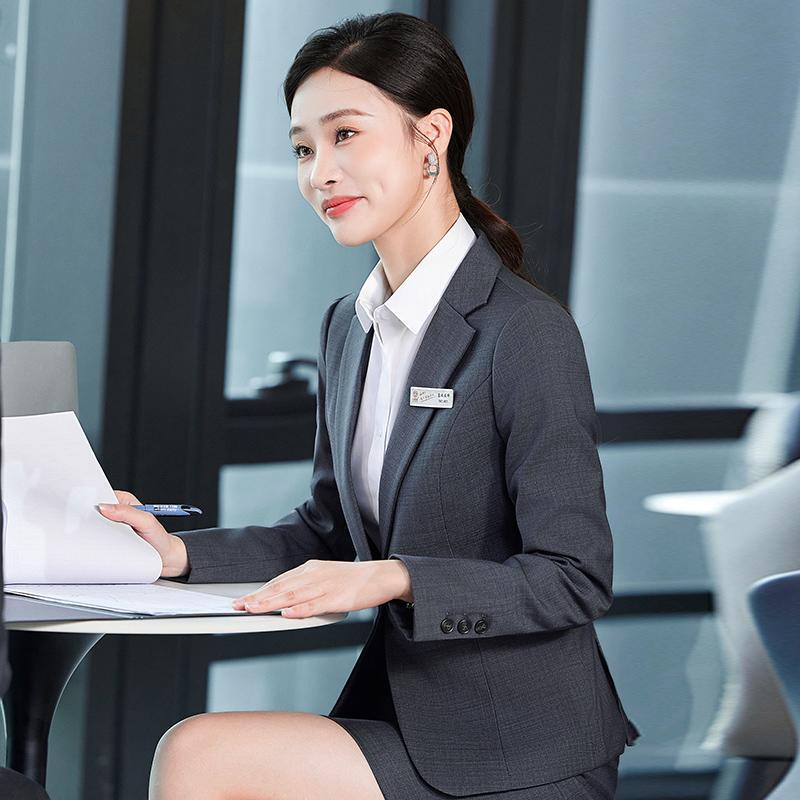 New Gray Suit for Women, Business Slim-Fit Commuter Professional Suit, Elegant Ladies' Blazer, Bank Work Uniform