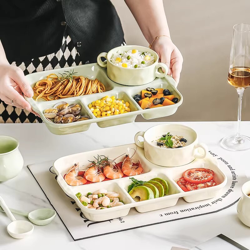 Japanese Quality Divided Plate for Children and Adults, Suitable for Weight Loss and Postpartum Breakfast, High-Quality Ceramic Tableware