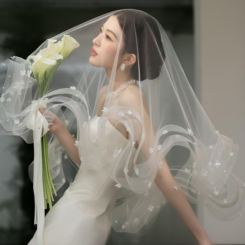 Difan Accessories Handmade Niche Floral Design Simple Elastic Net Edge Veil Bride Wedding Photo Studio Photography Veil