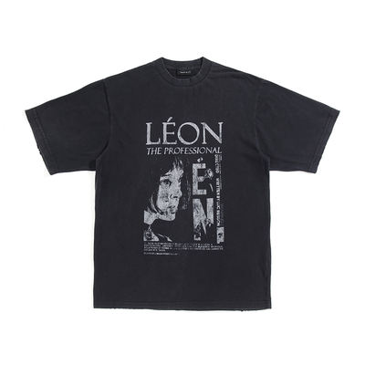 WENFENG LI's shoulder-length fitted retro portrait print washed street short-sleeved T-shirt and American-style top