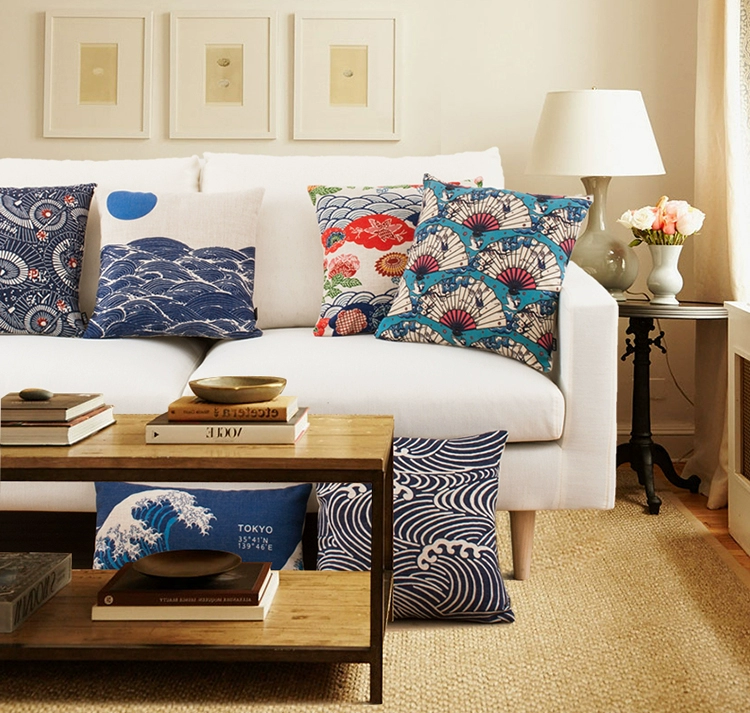 Nhật Bản mẫu vải gấp quạt ukiyo-e của núi Phú Sĩ gió quốc gia sofa bông retro đệm gối đệm - Trở lại đệm / Bolsters