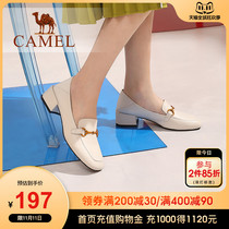 Camel womens shoes 2021 summer New Horse title buckle British style square head casual thick heel small leather shoes womens single shoes