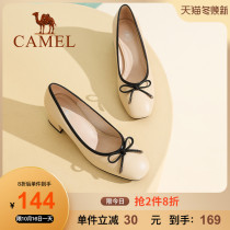 Camel womens shoes 2021 spring new Joker coarse heel single shoes womens leather shoes flat casual loafers women