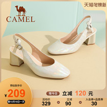 Camel womens shoes 2021 summer new fairy wind word with thick high heels fashion leather back empty sandals women