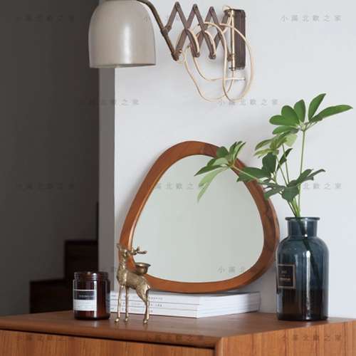 Xiaoman nordic минималистский ретро -тик с твердым деревом декоративной зеркальный зеркальный зеркало зеркало Чужое зеркало Средневековая завязка Стенная стена подвесное зеркало