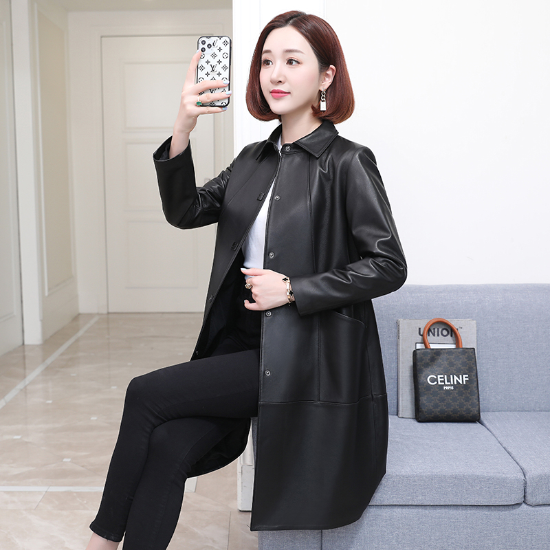 2022 new leather jacket women's Haining sheep leather mid-length autumn coat slim and thin all-match windbreaker