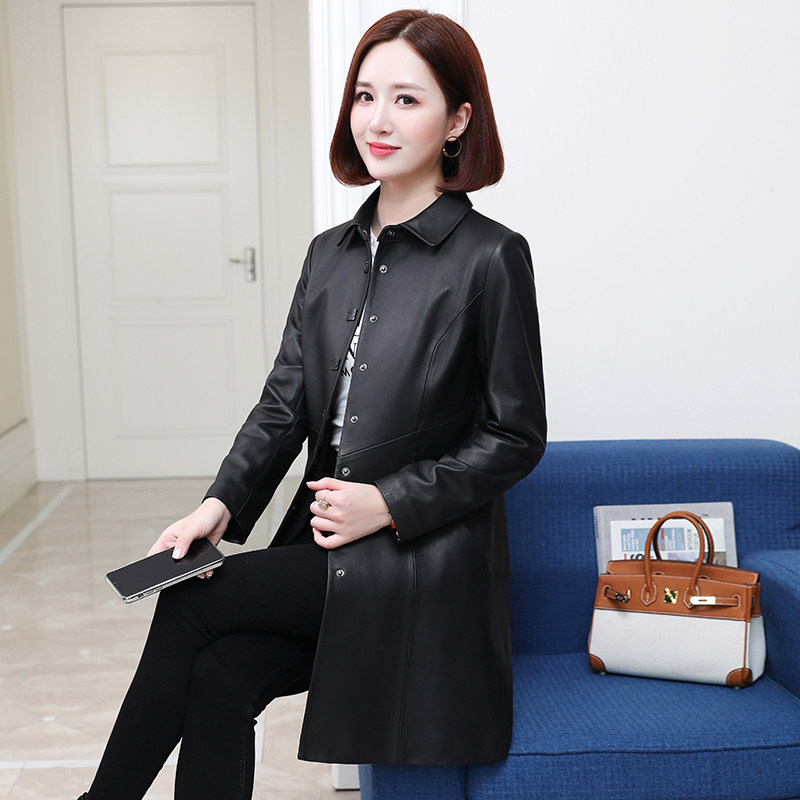 2022 new leather sheepskin windbreaker women's Haining genuine leather mid-length thin section slim spring and autumn coat