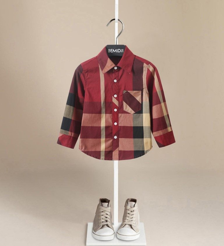 Bemidji Bemidji boys long-sleeved shirt baby children's suit spring and autumn plaid college British style shirt