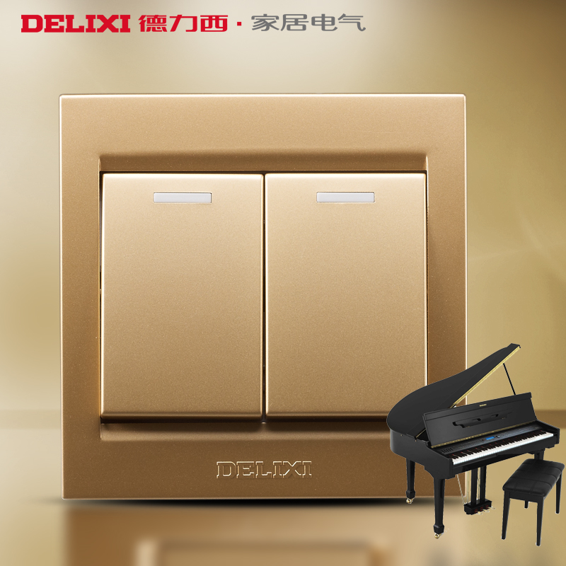 Deri West Switch Socket Panel Two two open double cut fluorescent switch panel CD810 Champagne gold 