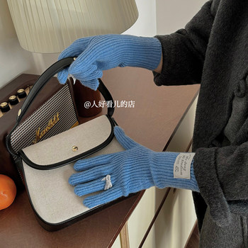 Korean style ins style extended style with wool popular knitted fingerless winter gloves for women thickened to keep warm and cold-proof for cycling