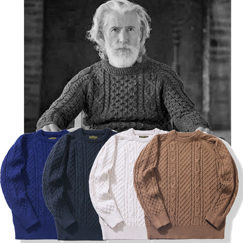 Ame-Kaji Mcqueen Style Pullover Coarse Wool Sweater British Men's Retro Twist-Knit Fisherman's Knitwear